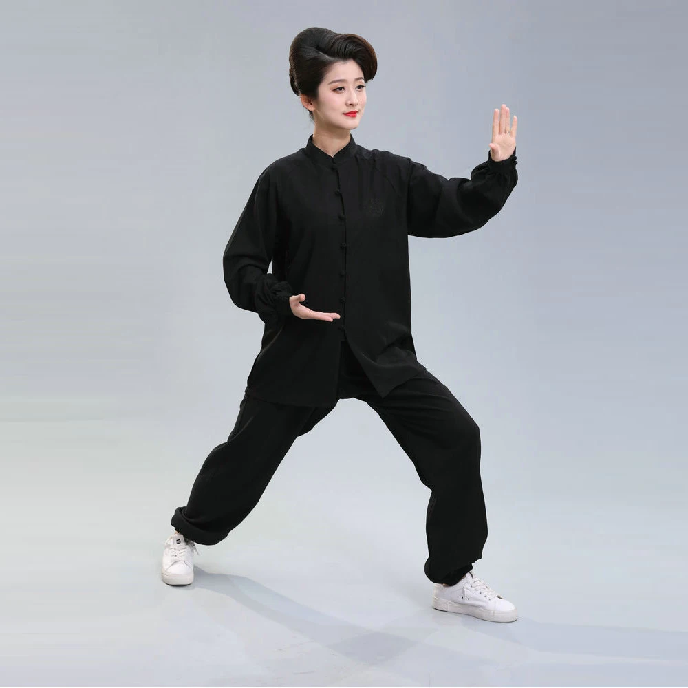 Chinese Tai Chi Kung Fu Twinset For Women Top And Pant 2 Pieces Suit Set Buddhist Mood Black Red Tea Break Style Cosy Outfits