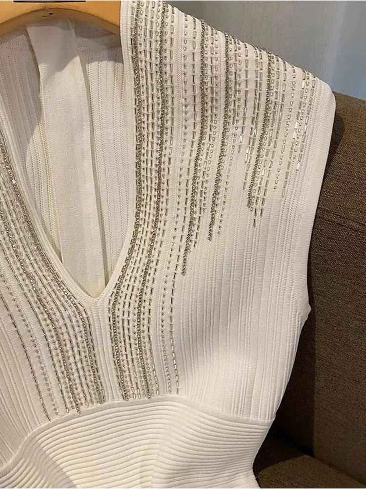 Mini robe d'été pour femmes, diamants, Sexy, décolleté en v profond, sans manches, élégante, taille haute, robe de soirée, vêtements pour femmes