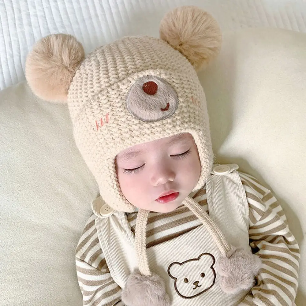 

Beanie Cute Design Hat Warm Material Windproof Children's Woolen Hat Crochet Style Cotton Fabric Ear Protection Hat Toddler Use