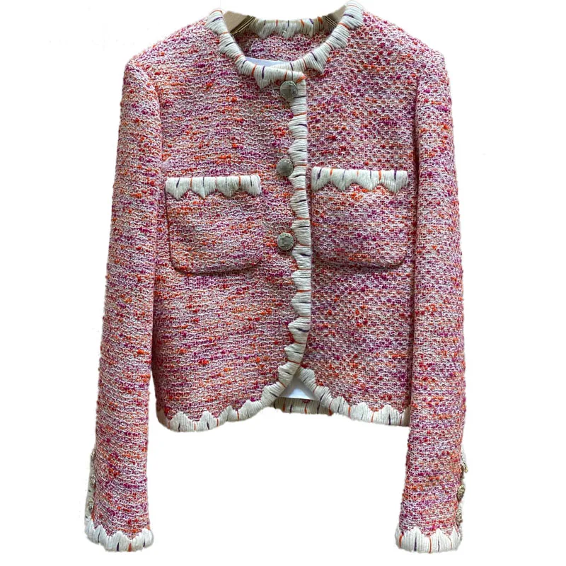 Imagem -06 - High-end Cabolsa de lã Feminino Coreano Moda Rosa Tweed Jaquetas 2023 Designer de Luxo Elegante Roupas de Inverno Marca