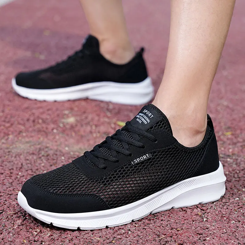 Men Casual Sneakers Flat Light Summer Breathable Mesh Shoes Male All Black Mesh Footwear Fashion Autumn Tenis Shoes Large Size