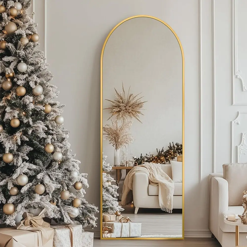 

Зеркало напольное арочное 56 x 15 футов, золотистое покрытие, универсальное для размещения на полу или настенного крепления в спальне, гостиной, столовой