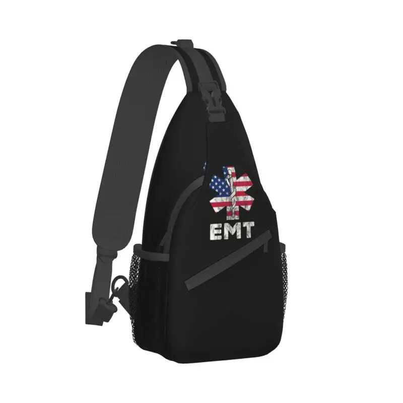 Personalizzato US Flag EMT Star Of Life Sling Bags uomo Fashion Shoulder Chest Crossbody zaino ciclismo campeggio Daypack