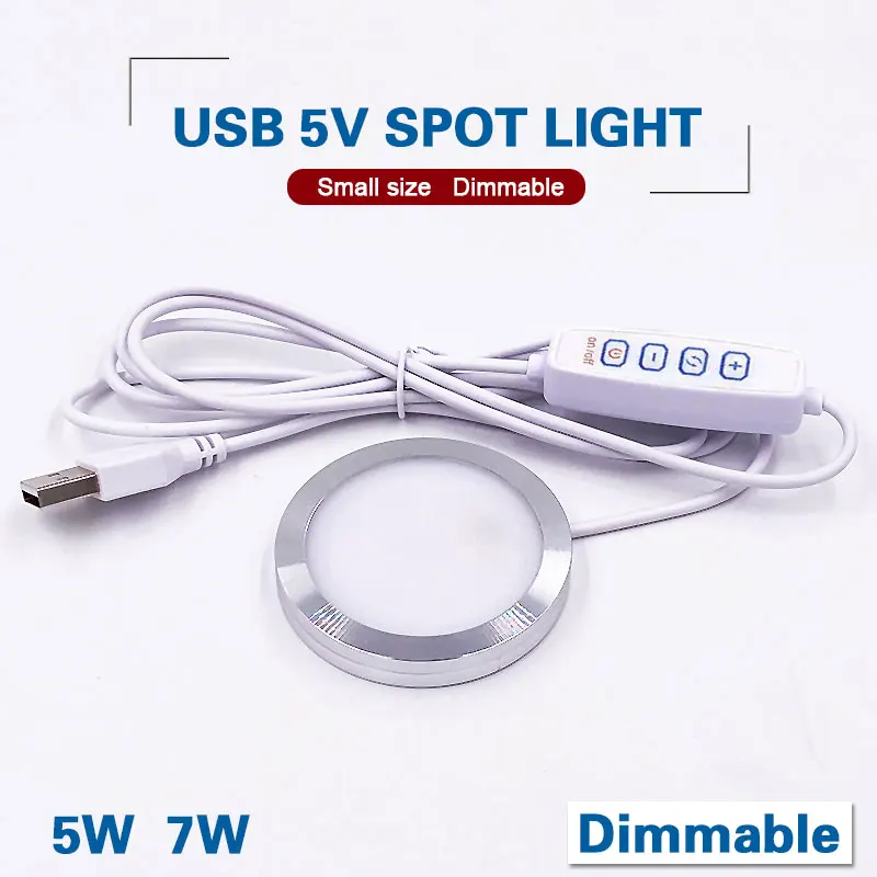 Ultracienki ściemniacz LED USB 5V Downlight 5W 7W 3 kolory Zmień reflektor Montowany powierzchniowo Mini okrągła szafka wystawowa sufitowa