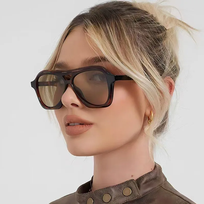 Vintage Quadratische Sonnenbrille für Frauen Männer Übergroßen Rahmen Doppel Brücken Brillen Weibliche Mode Chic Sonnenbrille Schwarz Shades
