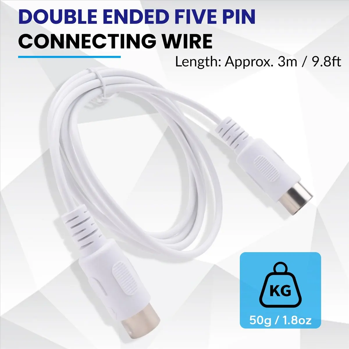 AABFK 5 Pin MIDI DIN PLUG Extension Cable Male to Male 3M/9.8FT White