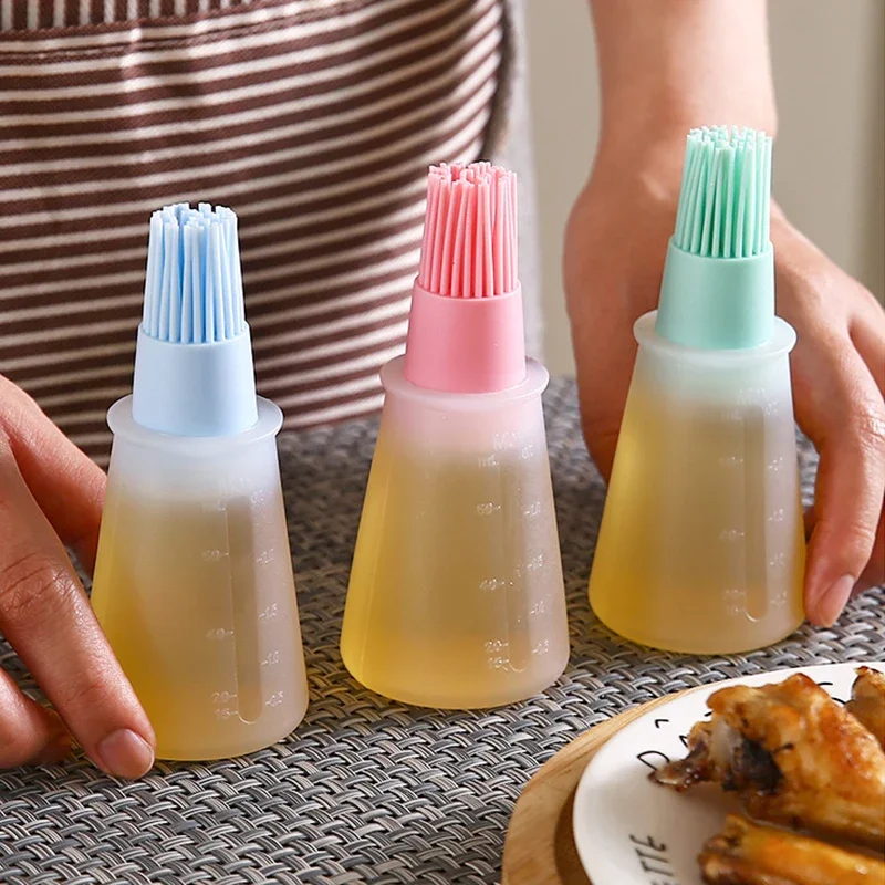 2Pcs Silikon Öl Flasche Mit Pinsel Grill Öl Pinsel Flüssigkeit Öl Gebäck Pinsel Hohe Temperatur Beständig Küche Backen BBQ werkzeug