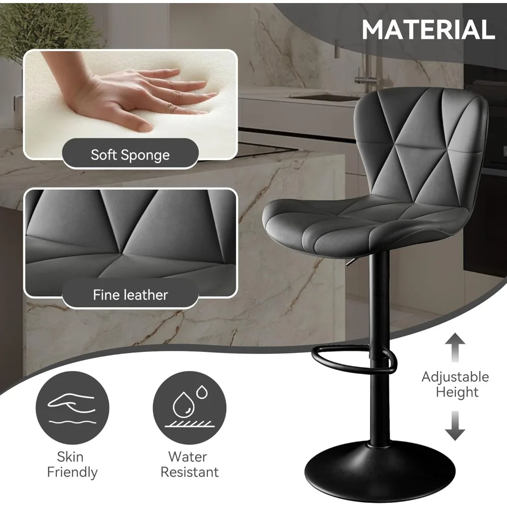 مجموعة مقاعد بار مكونة من 3 قطع، مقاعد دوارة قابلة للتعديل، وكراسي بار من الجلد الصناعي، وارتفاع منجد مع مسند ظهر مرتفع للمطبخ #4