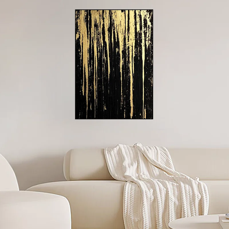 Pure Hand Drawn Oil Painting, Abstract Simple Fantasy Vertical Version Light Luxury Gold Foil Corridor Foyer Hanging Picture