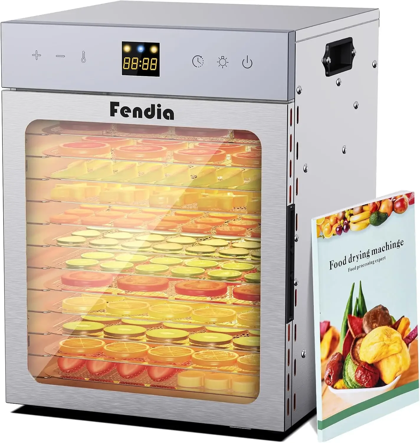 Food Dehydrator for Jerky, 12 Stainless Steel Trays, 1200W Fruit Dehydrator, 24H Timer and 190°F Temperature Control, Overheat