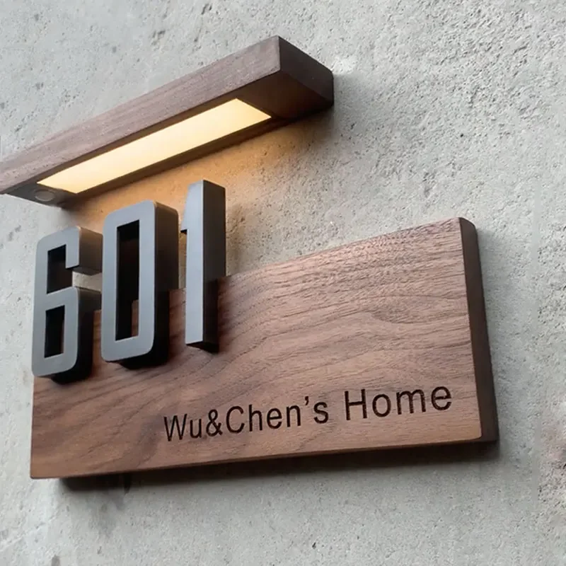 

Black walnut charging induction luminescence household house number plate custom-made high-end