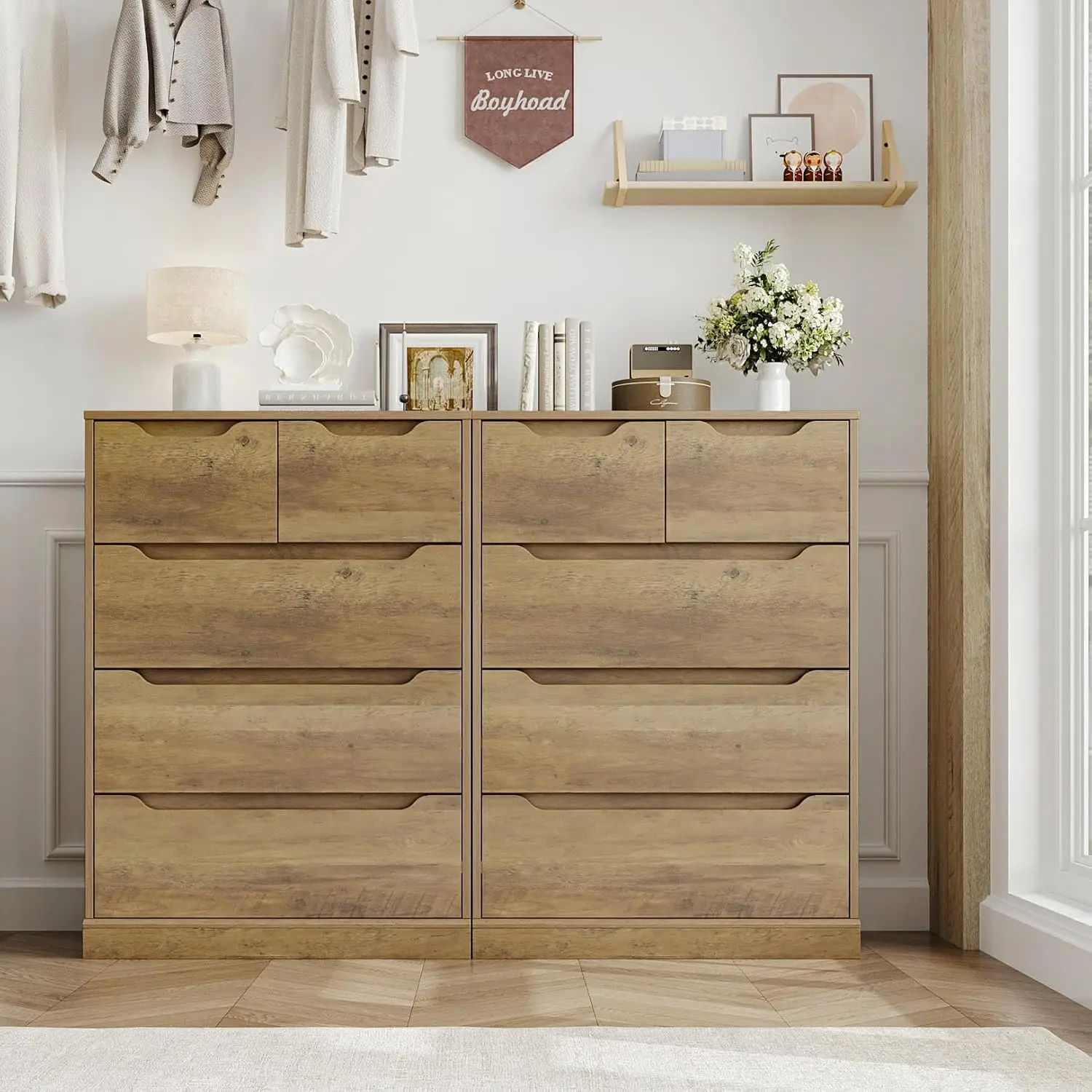 Modern 5 Drawer Dresser for Bedroom, Chest of Drawers with Storage, Wood Storage Chest Organizers