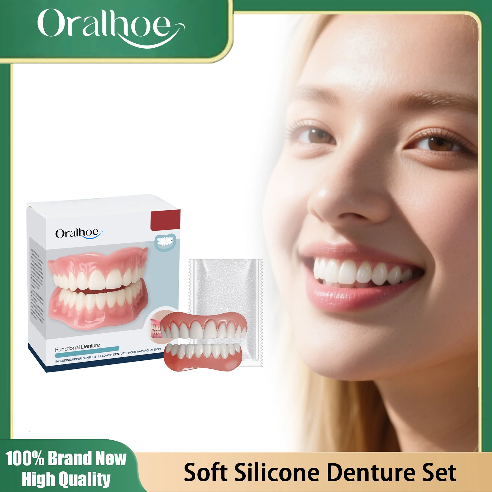 Dentaduras postizas superiores e inferiores, juego completo para mejorar los dientes oscuros rotos y faltantes, Kit de restauración Dental temporal