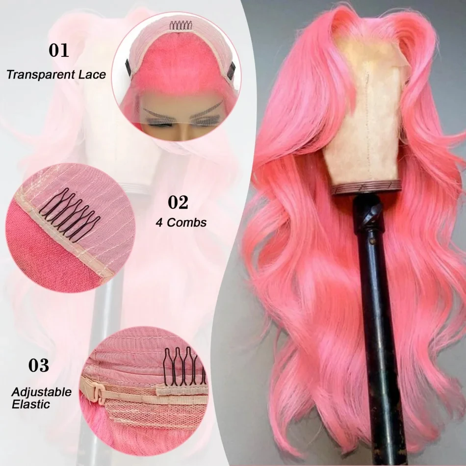 38 Polegada onda do corpo perucas de cabelo humano rosa wig13x6 13x4 perucas dianteiras do laço 220 densidade cabelo brasileiro para as mulheres luz rosa colorido