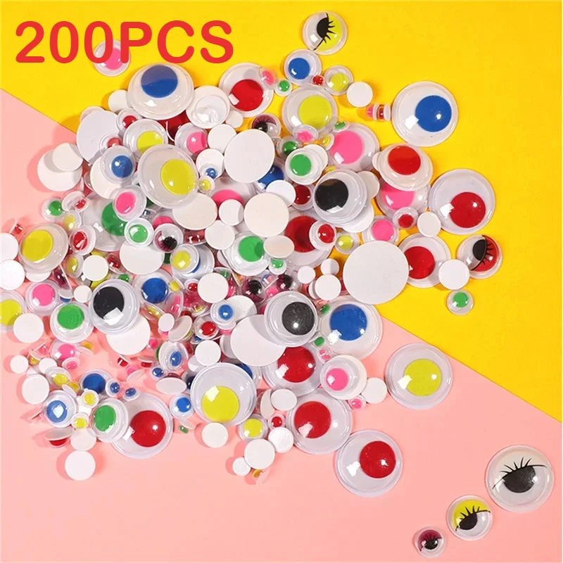 200Pcs Colorful Black Eyes Stickers for Dolls Plush Stuffed Toys Googly Wiggly Eyes Sticker for Kids DIY Crafts Accessory