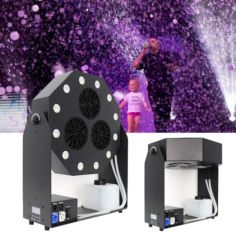 

Hight Quality 120W Bubble Maker Automatic Rotation 12pcs RGBW LED DMX Bubble Machine for Wedding Outdoor Activity Party