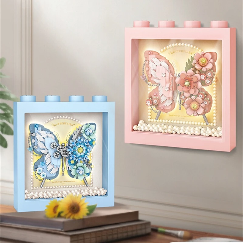 Flowers and butterflies photo frame building blocks diy hand-assembled picture  toys birthday gifts desktop decorations