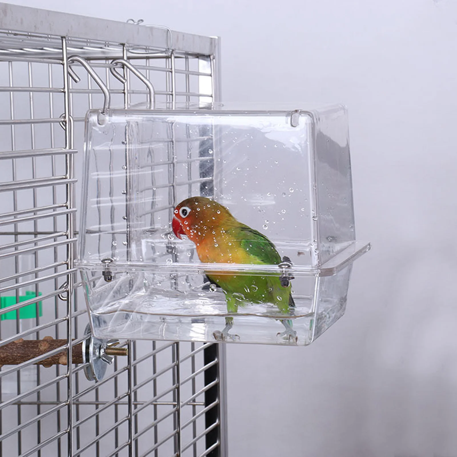 

Bird Bath Box Acrylic Hanging Bathtub For Parrots Cage Shower Tube Durable No-Leakage Pet Bird Bathing Clean Water Sand Winter