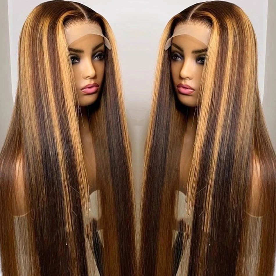 

Highlight Straight P4/27 Colored Lace Frontal Wigs Human Hair 13x4 Brazilian Lace Front Human Hair Wigs Pre Plucked For Women