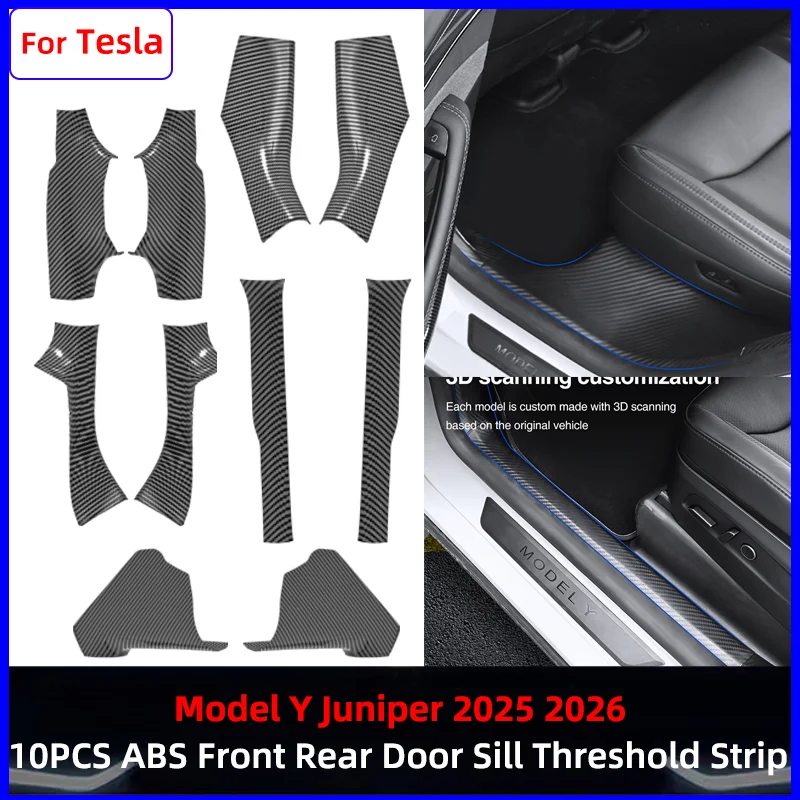 

For Tesla Model Y Juniper 2025 2026 Door Sill Guard Car ABS Carbon Fiber Front Rear Anti Scratch Dirt Resistant Threshold Strips