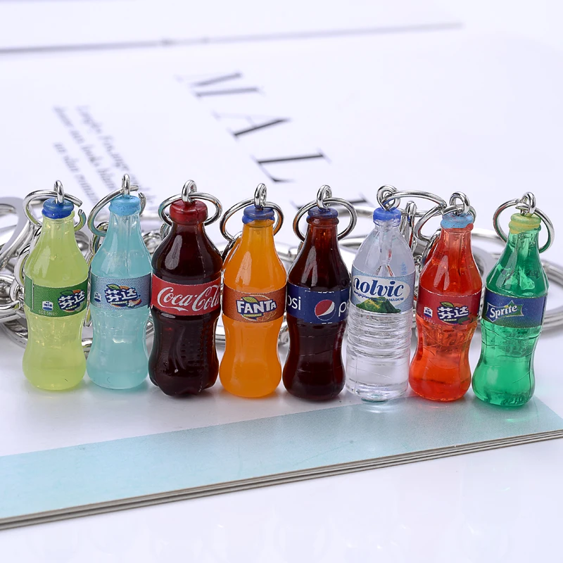 Fashion 8 Color Resin Bottle Trinket Women Keyring Simulation Glass Fanta Beverage Bottle Keychain Jewelry Pendant Gift Souveni