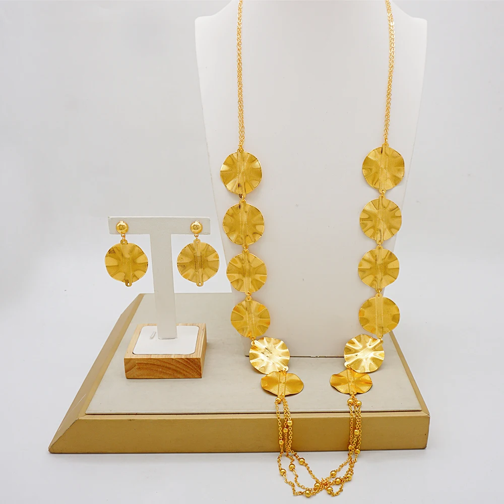 

Luxury African Dubai Golden Yellow Girl Jewelry Set Necklace Earrings Charm Jewelry Set Daily Party Gift