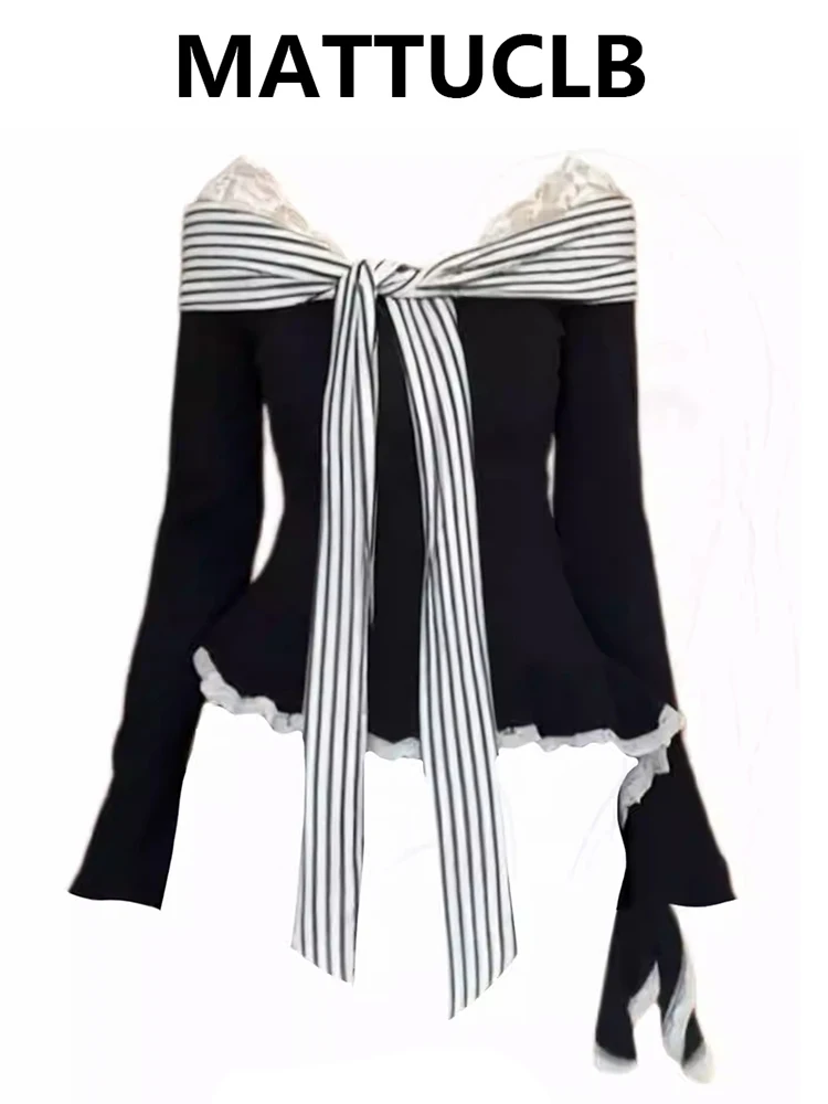 

Женский топ с разрезом на шее, балетные футболки с длинными рукавами, дизайн Shoujo, корейская мода, футболки Y2k Gyaru Coquette 2000-х, High Street