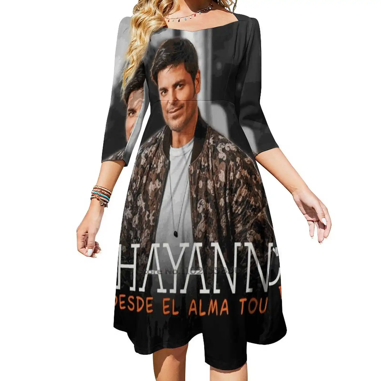 Bopakal Chayanne Desde El Alma Tour 2019 Losse Pocket Jurk Mode Print Jurk Korte Mouwen V-hals A-lijn Jurk Live Concert