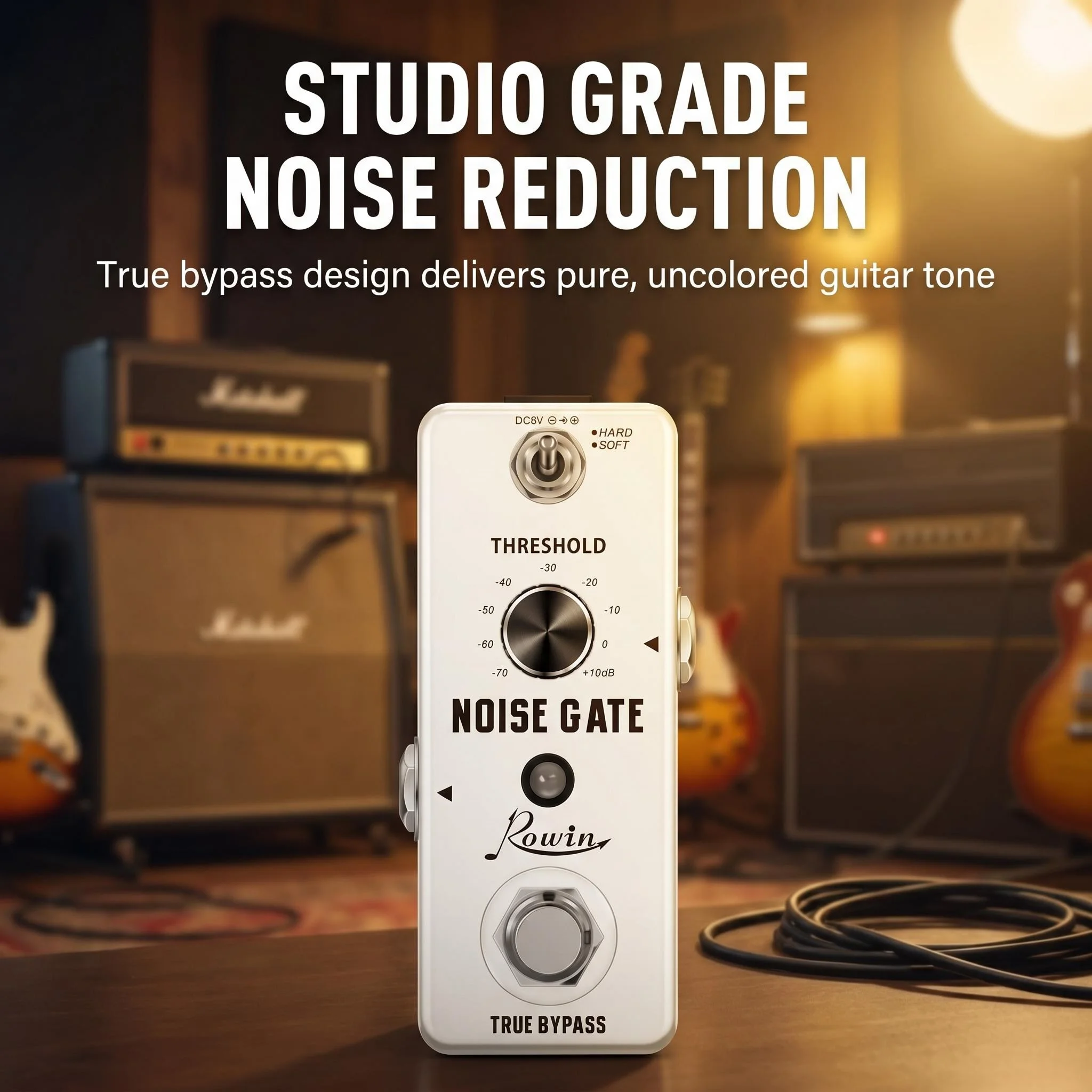 Rowin Guitar Bass Effect Pedal Compressor Distortion Fuzz EQ Delay Phaser Flanger Booster Overdrive Chorus Pedal Power Supply view 6