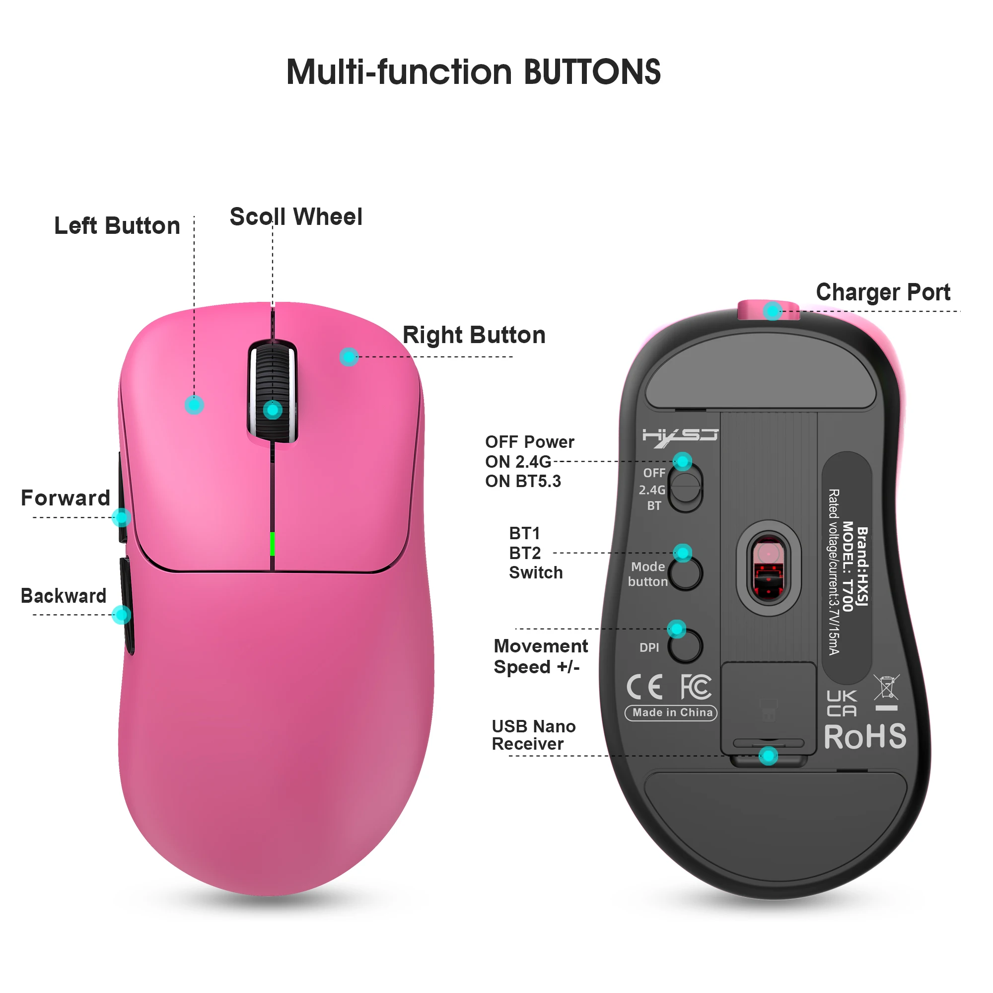Bezprzewodowa mysz do gier obsługuje połączenie bezprzewodowe/wiązkowe w trybie potrójnym BT/2.4G. Podświetlenie RGB i ergonomiczność. GPW G PRO