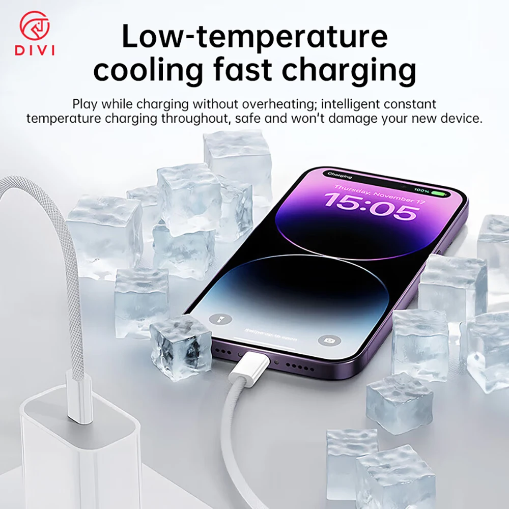 DIVI USB C Cable PD60W Fast Charge Cable for iPhone 17 16 15 Samsung S25 S24 iPad MacBook Air Xiaomi Fast charging Data Cable - náhled 4
