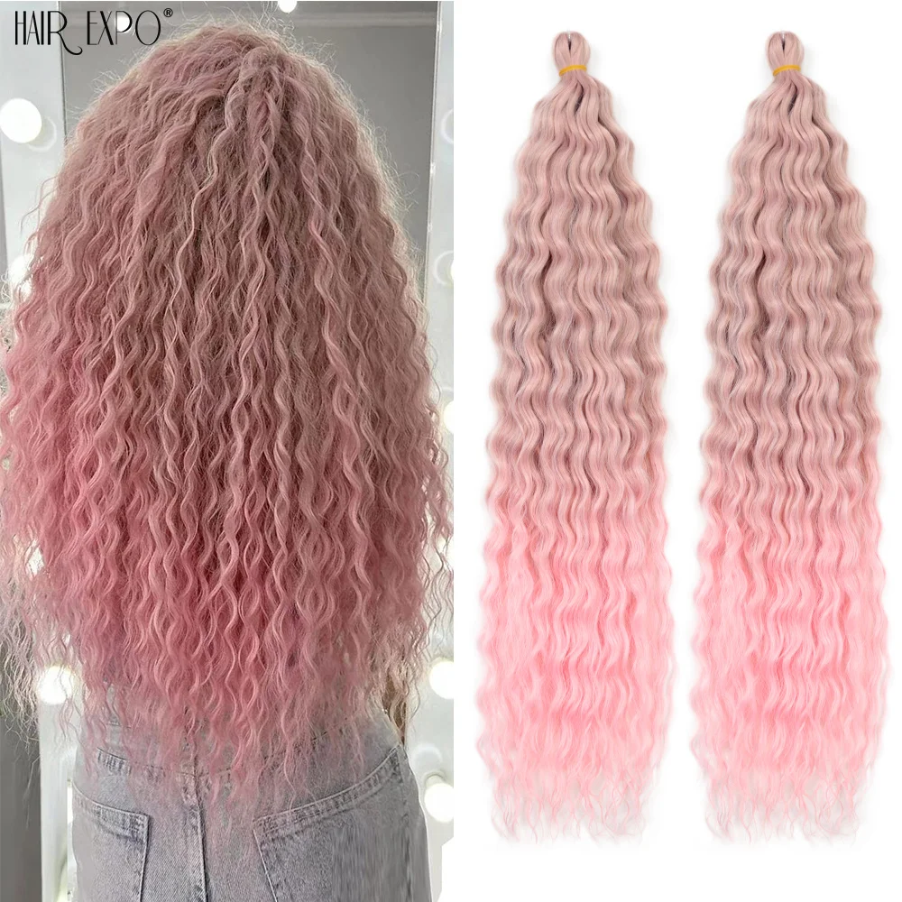 22" Ariel Curl Häkelhaar Synthetische Tiefe Welle Geflecht Haarverlängerung Ombre Ariel Curl Haar Weiche Wasserwelle Twist Haar Blond Rosa – Detail 2