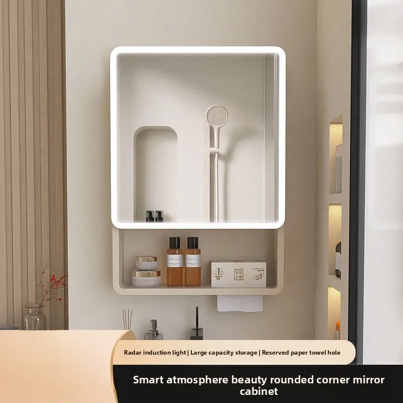 16 * 24 Inch Waterproof and Moisture-proof Aluminum Alloy Bathroom Mirror Cabinet Storage Mirror Table with Induction Led Light