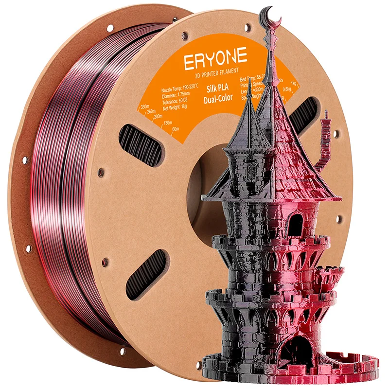 

ERYONE 5KG PLA Silk Dual Color Premium Filament 3D Print,Multicolor Available,Diameter:1.75mm,Tolerance:+/-0.03mm,1KG/Spool