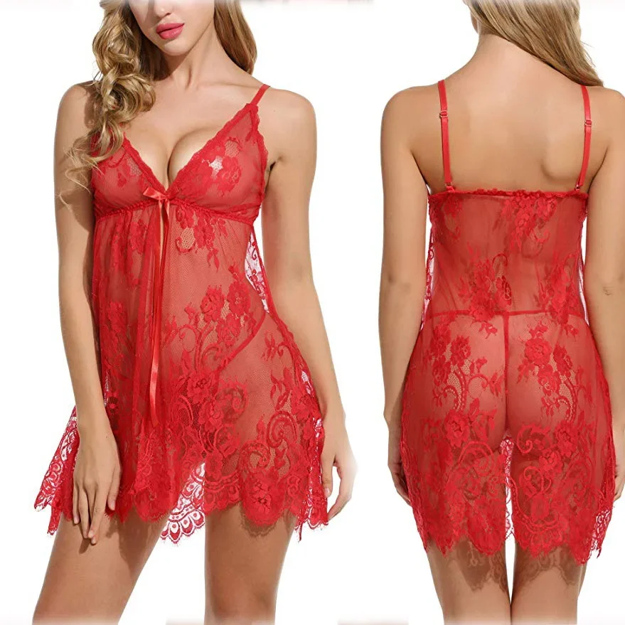 Lencería Sexy para mujer, lencería erótica con tirantes, bata Babydoll, ropa de dormir atractiva y Sexy, vestido de noche encantador, traje de ropa interior
