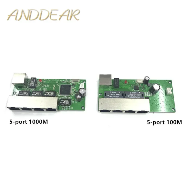 ミニギガビットスイッチモジュール,コンタクトポート,PCBマザーボード,LED回線で使用,5ポート,10 m, 100 m, 1000 m