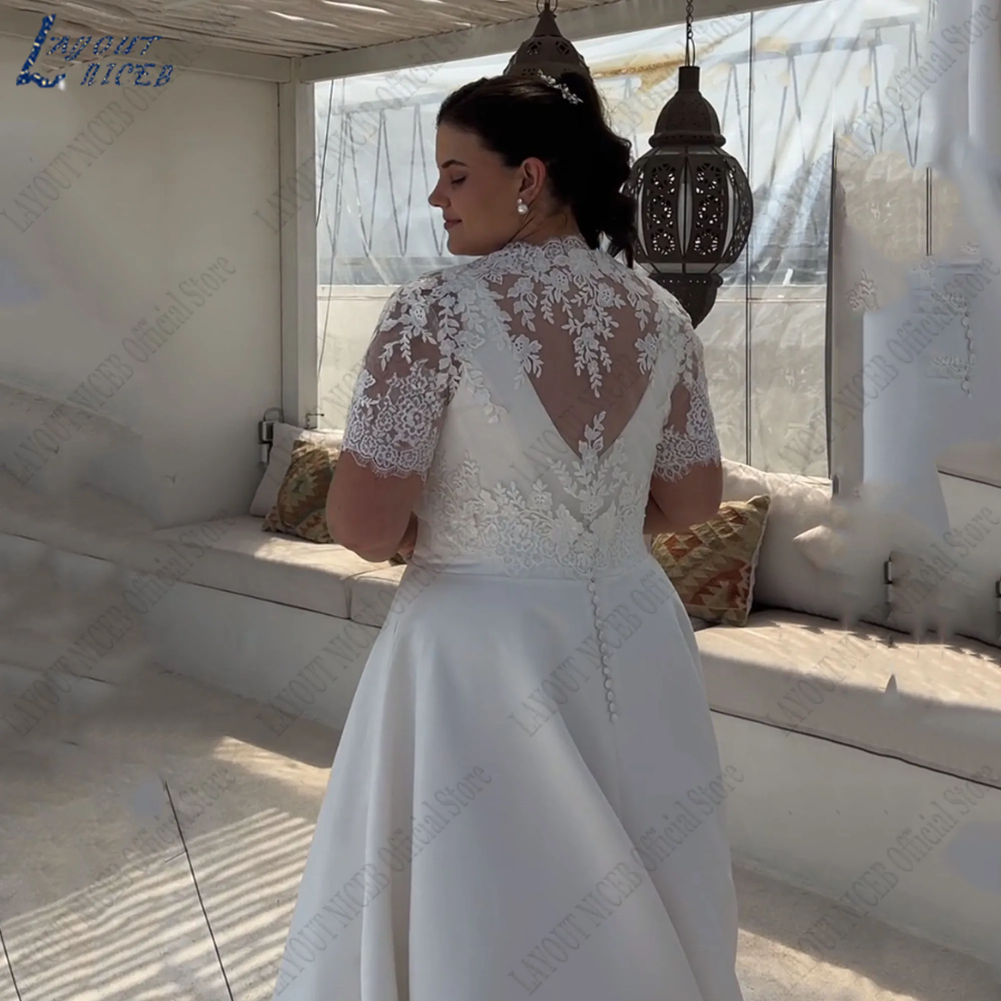 LAYOUT NICEB abito da sposa di grandi dimensioni per sposa scollo a v in raso Applique abiti da sposa a-line maniche corte Vestidos De NoviaLAYOUT