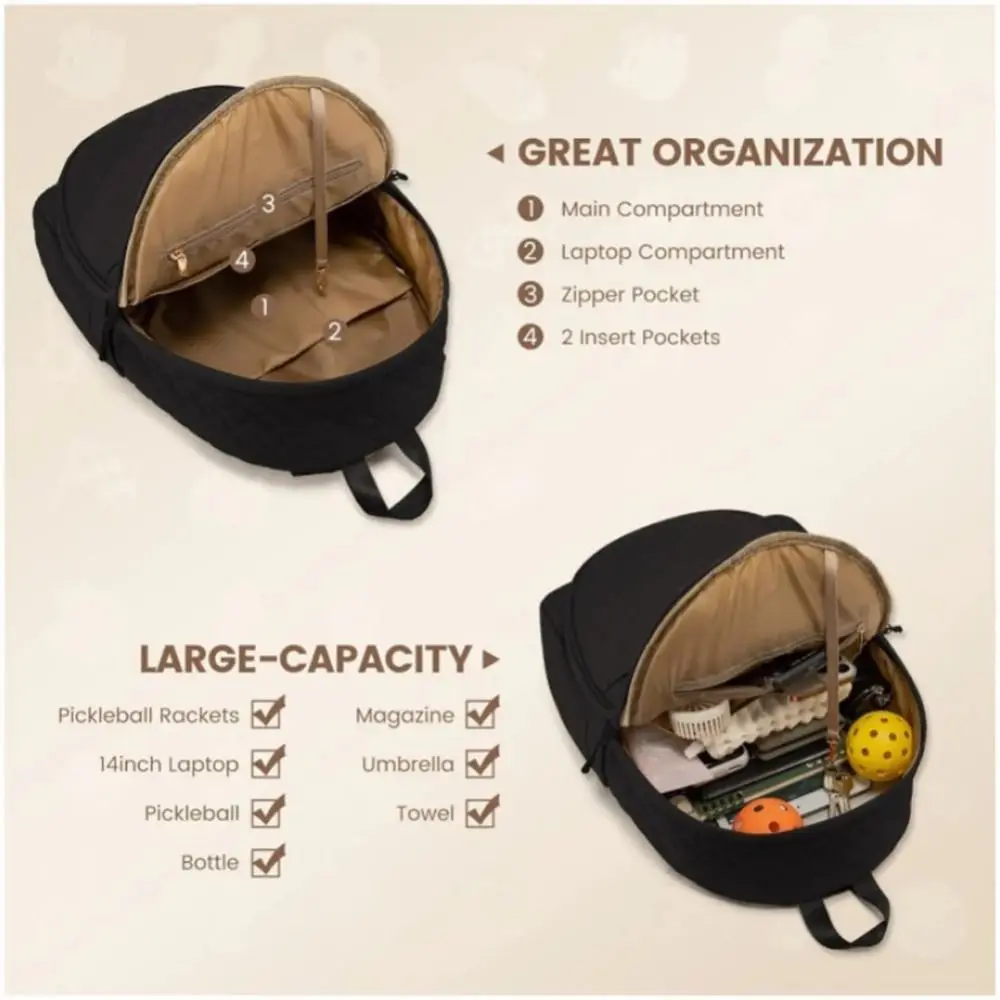 

Большой вместительный теннисный рюкзак через плечо с застежкой-молнией, регулируемый ремень, легкая сумка-органайзер, водонепроницаемый