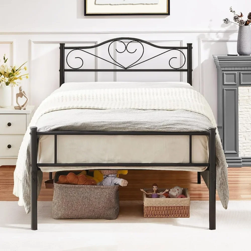 

Metal Platform Bed Frame with Headboard & Footboard, Steel Slats Mattress Foundation, No Box Spring Needed