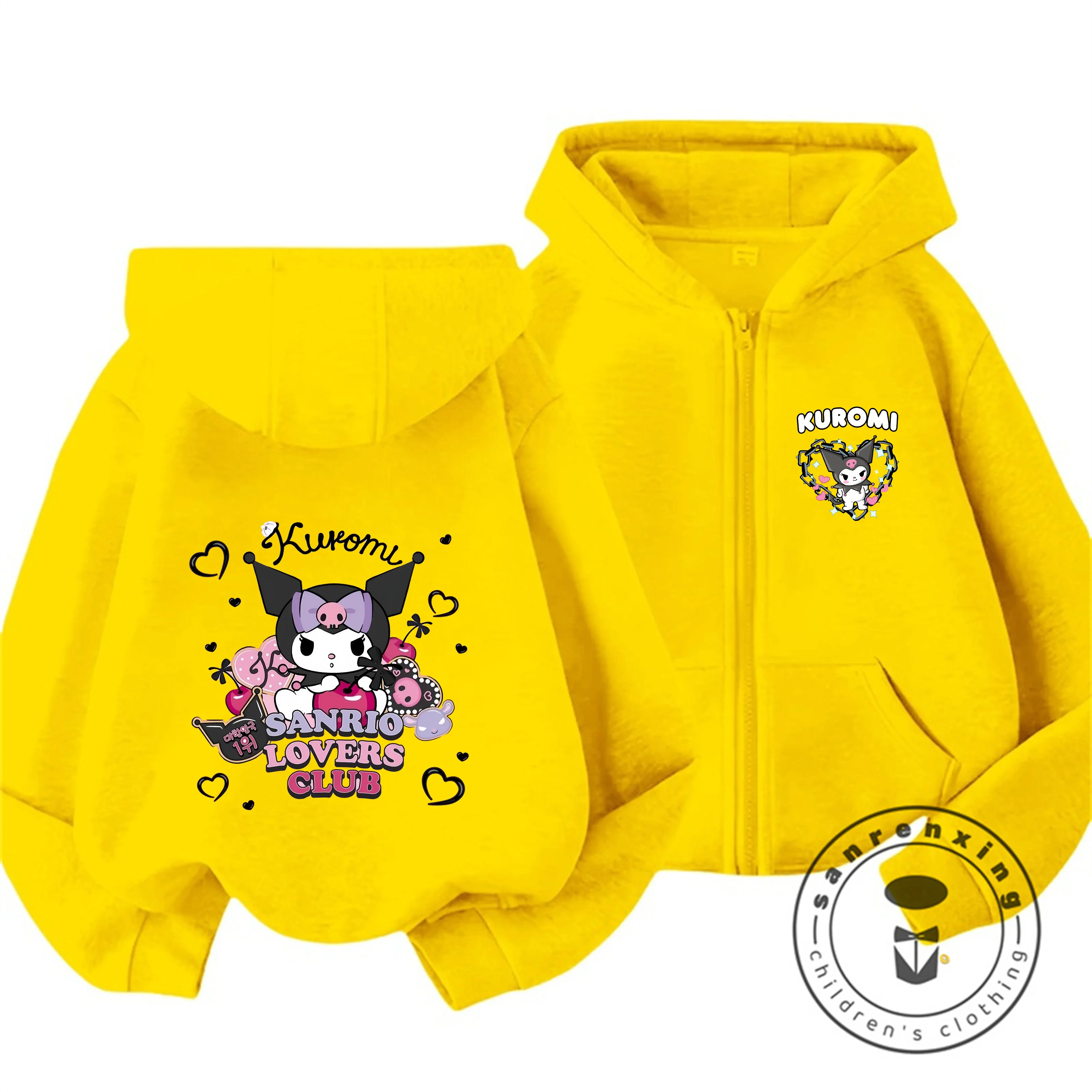 Kuromi детская толстовка на молнии 2024, осень-зима, милый свитшот с мультяшным принтом, теплая ветрозащитная мода для мальчиков и девочек