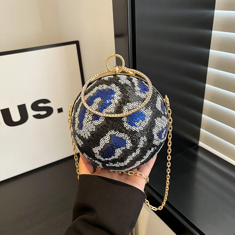 

Women shoulder bag leopard print ball bag fashion sequin chain dinner bag