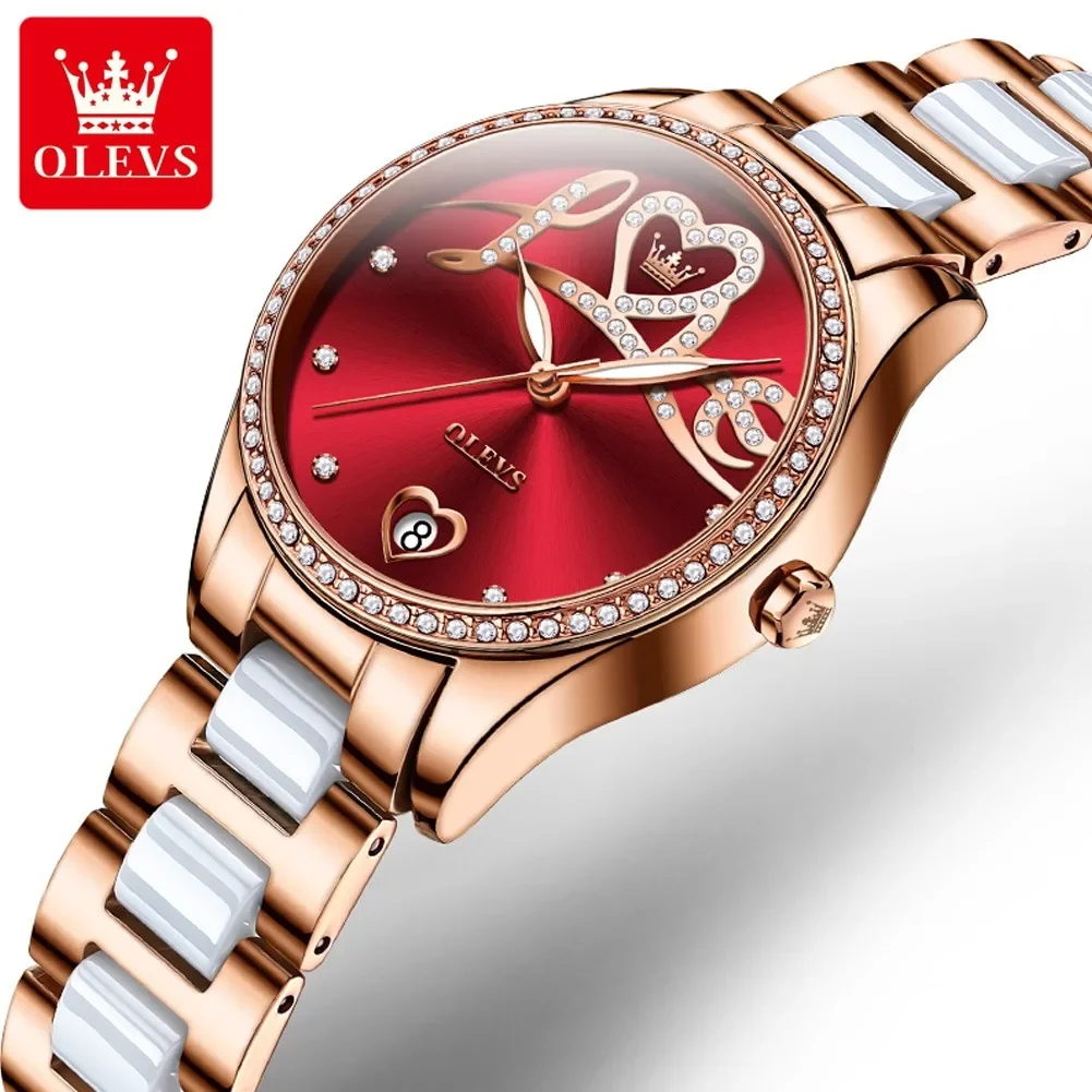 OLEVS 6686 Ceramic Strap Watch For Women Automatic Mechanical Waterproof Fashion Women Wristwatches Calendar