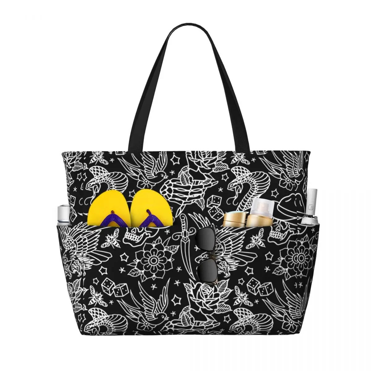 

American Traditional Tattoo Flash Print Beach Tote Bag Sport Gym Yoga Duffle Large Tote Bag Women Travel Bag Fitness bag