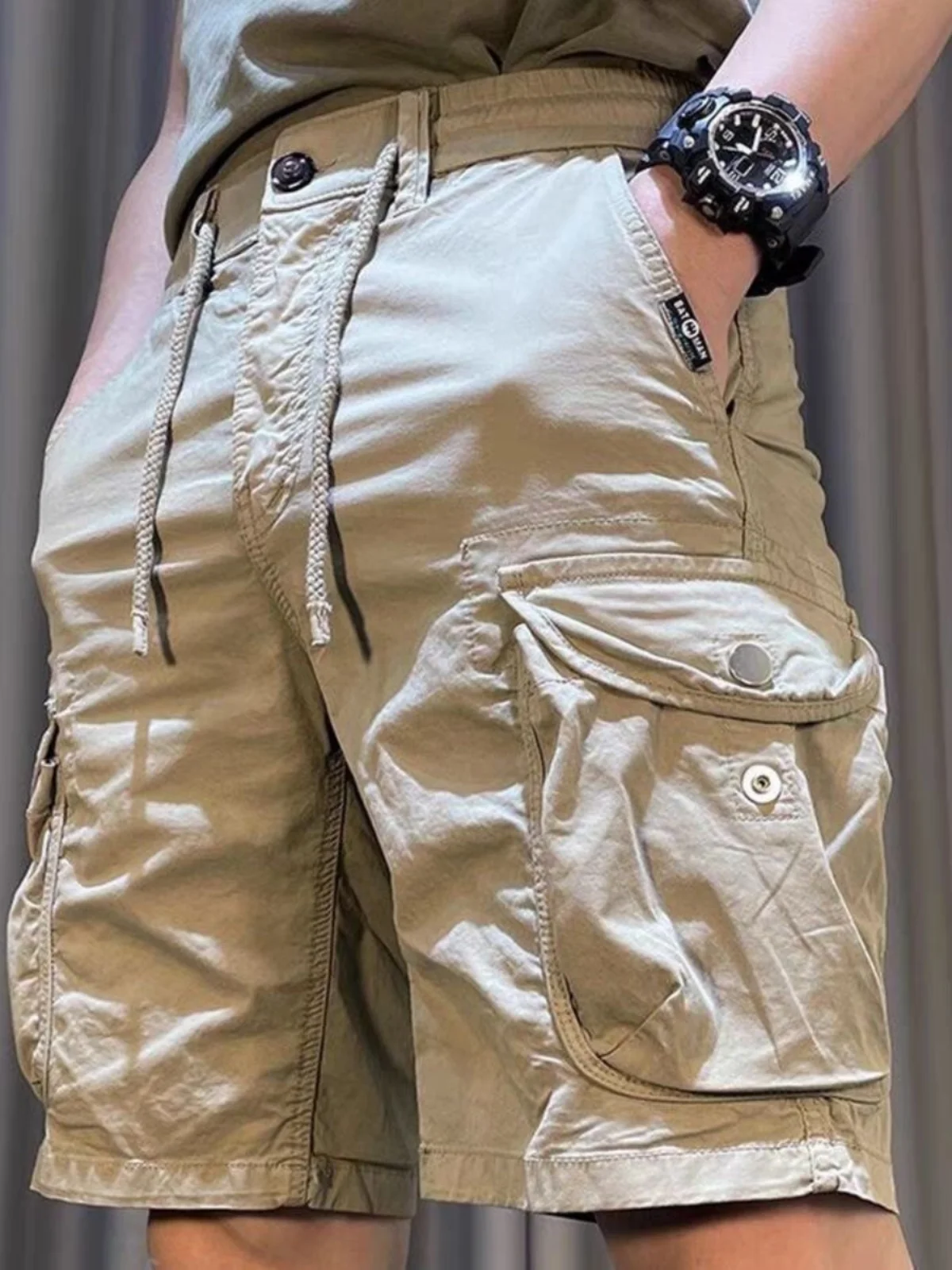 

Men's Summer Workwear orts Pure Cotton Casual Pants Multiple kets Loose Elastic Retro Versatile Sports Five-Quarter Mid-...