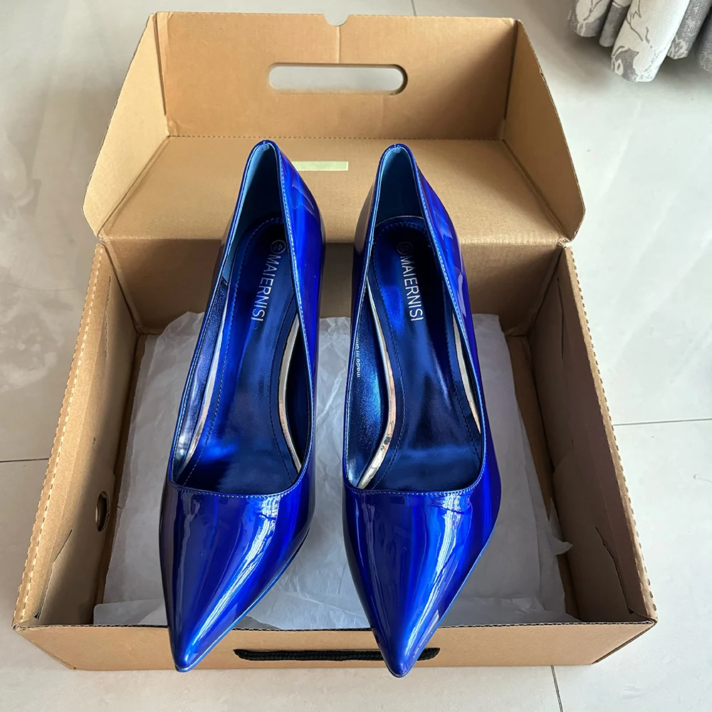 Newly Women Designer Pumps Sexy 12cm Royal Blue Ladies Super High Heels Pointed Toe Dress OL Work Man Shoes Big Szie