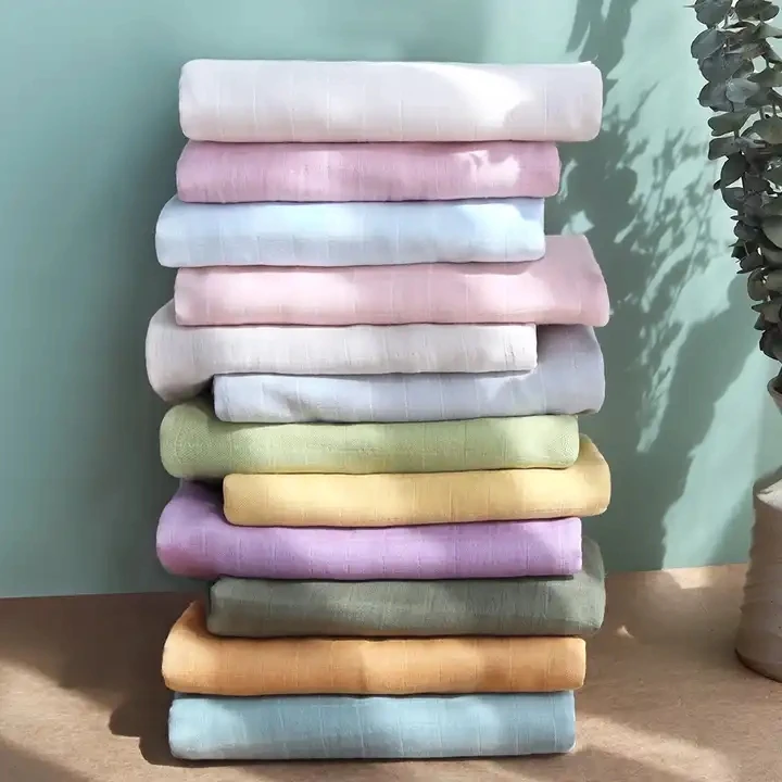 Baby Blanket 2 Layers for Newborn Baby Plain Colors Collections Bamboo Cotton Baby Muslin Swaddle Blanket Warp Set 120x120cm