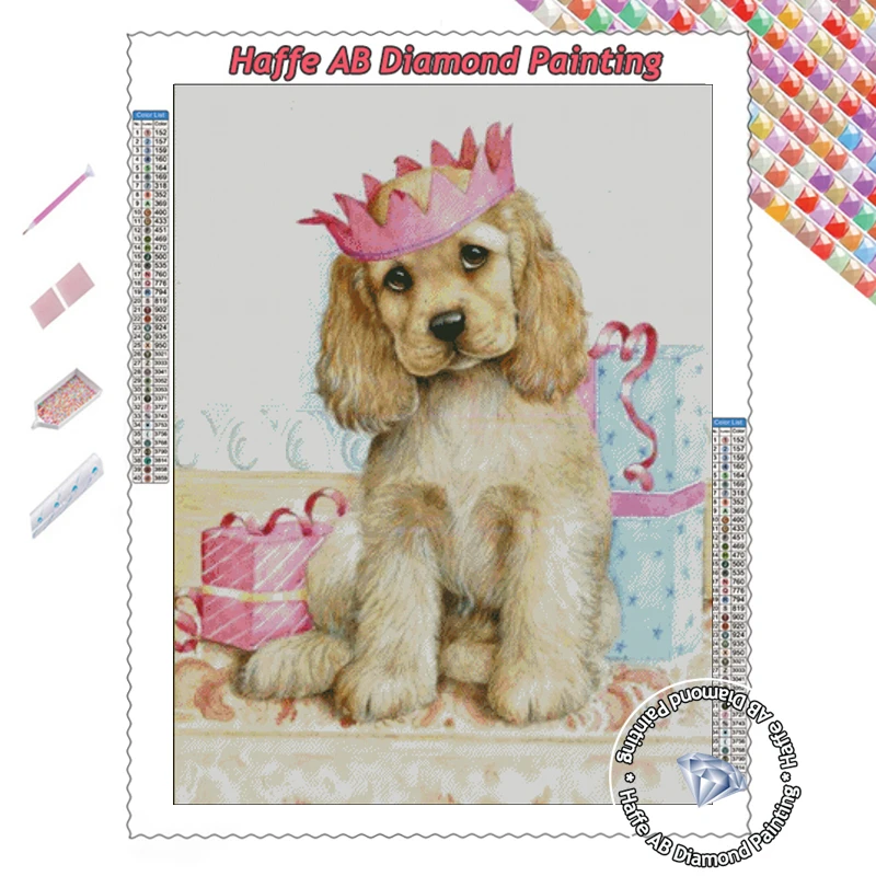 British Cocker Spaniel Puppies Diamond Rhinestone Painting AB Drills Cute Pet Dog Animals Cross Stitch Wall Art Home Decor