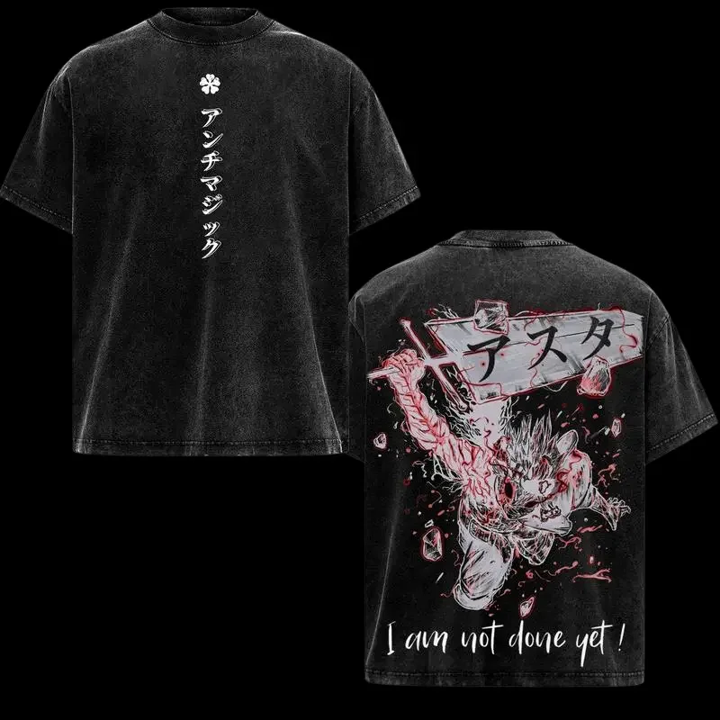 Anime Black Clover Asta Printed T Shirt Gothic Washed Loose T-shirt For Men's Women Clothing Short Sleeve Cotton Tees Tops
