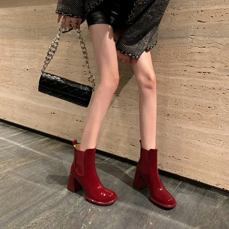 Fall New Chunky Single Boots Women\'s Fashion Round Head Sleeve Comfortable Non-slip Chelsea Ankle Boots