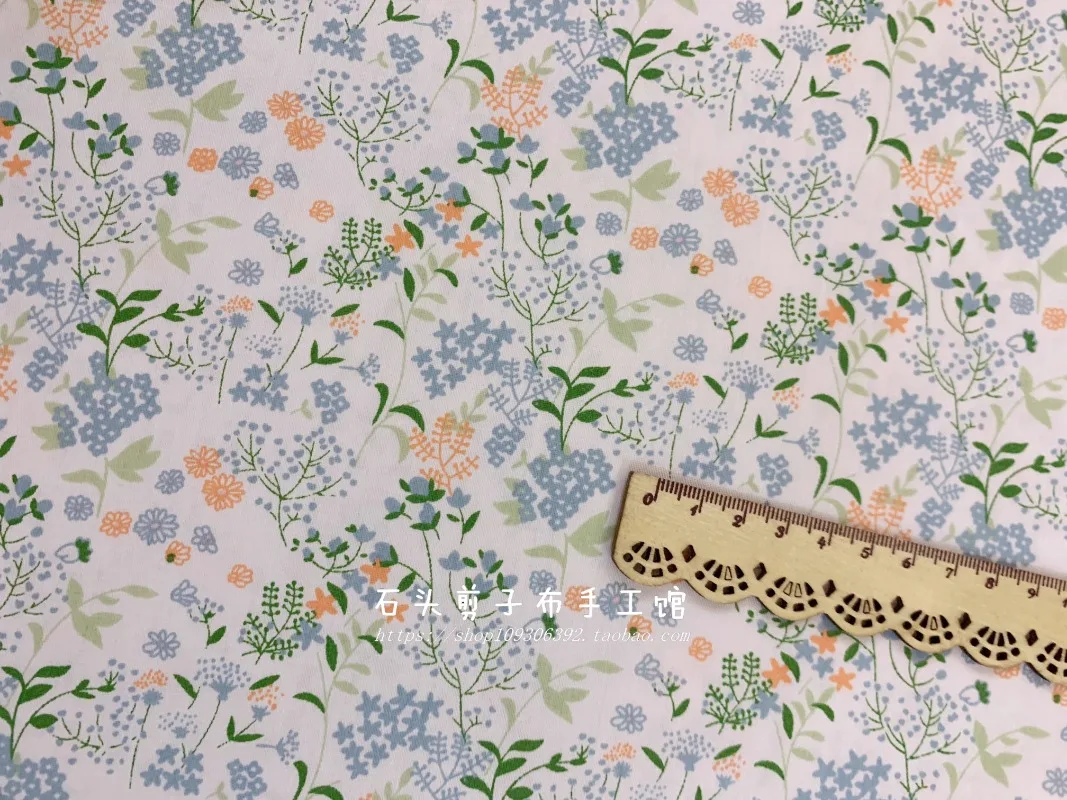 Pure Cotton Twill Printed Fabric with Botanical Patterns for Bedding, 160x50cm